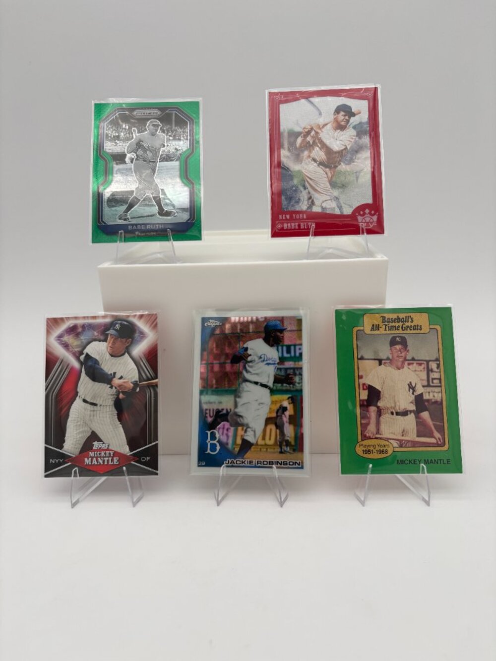 Used Bundle of 5 Baseball Cards 2 Babe Ruth 2 Mickey Mantle 1 Jackie Robinson